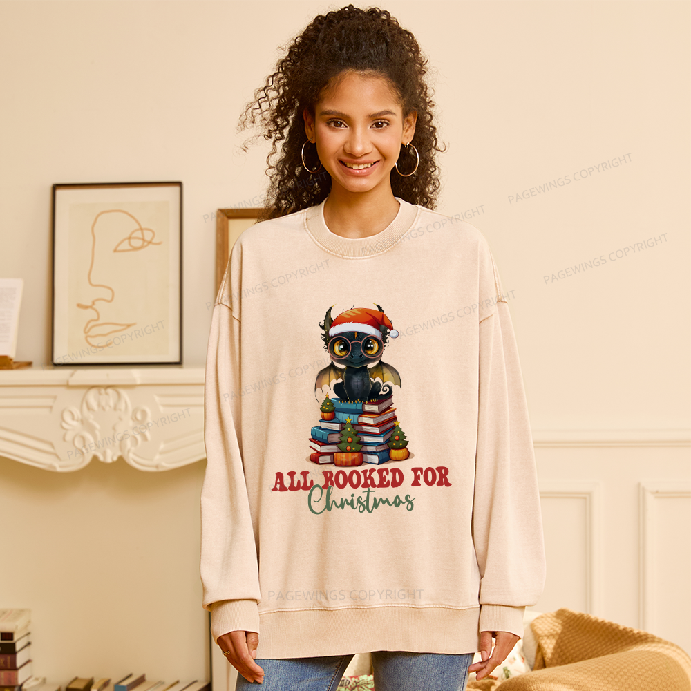 Pagewings Christmas Holiday Dragon Reader Unisex Washed Sweatshirt