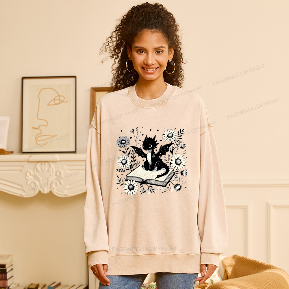 Pagewings Bookworm Dragon Unisex Washed Sweatshirt