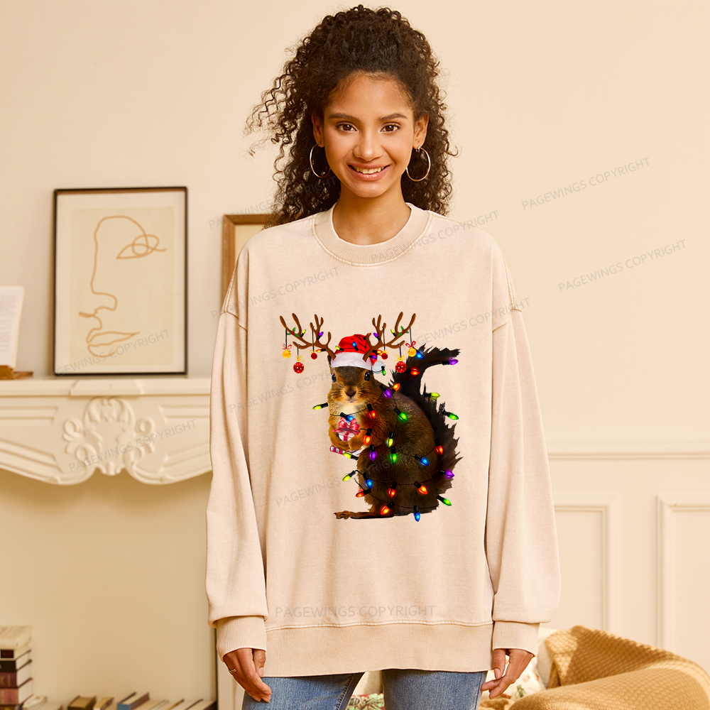 Pagewings Christmas Squirrel Lights Unisex Washed Sweatshirt