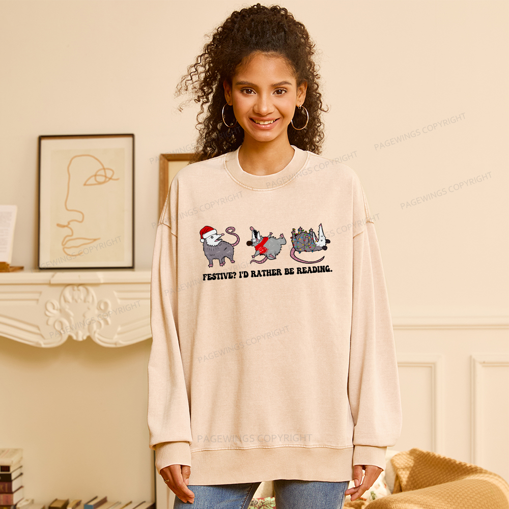 Pagewings I'd Rather Be Reading Unisex Washed Sweatshirt