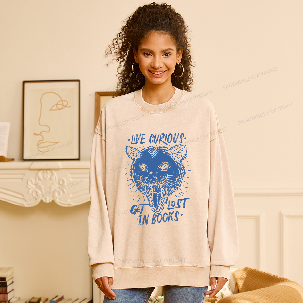 Pagewings Live Curious, Get Lost In Books Unisex Washed Sweatshirt
