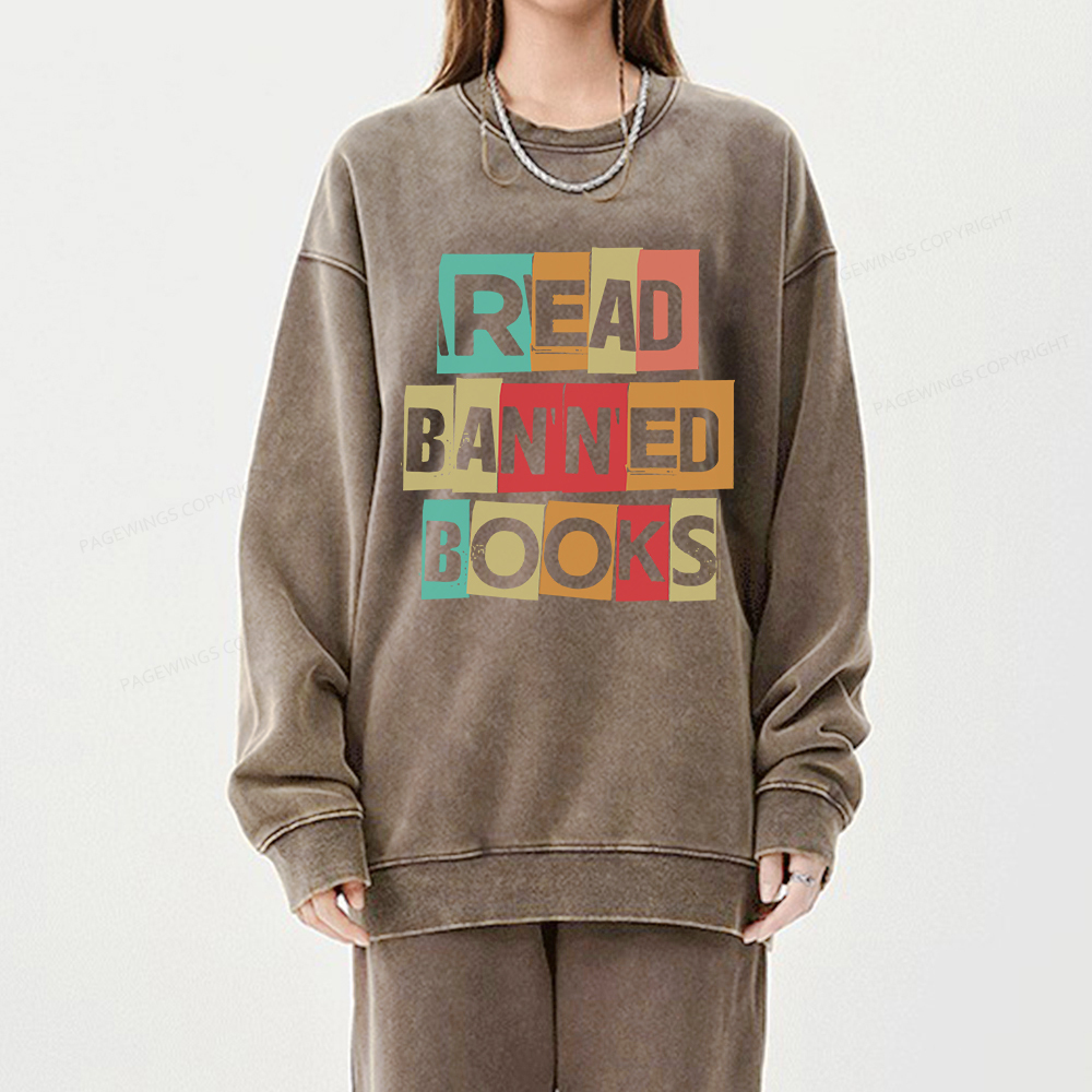 Pagewings Read Banned Books Shirt Unisex Washed Sweatshirt