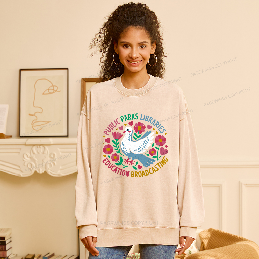 Pagewings Public Parks Libraries Education Broadcasting Unisex Washed Sweatshirt