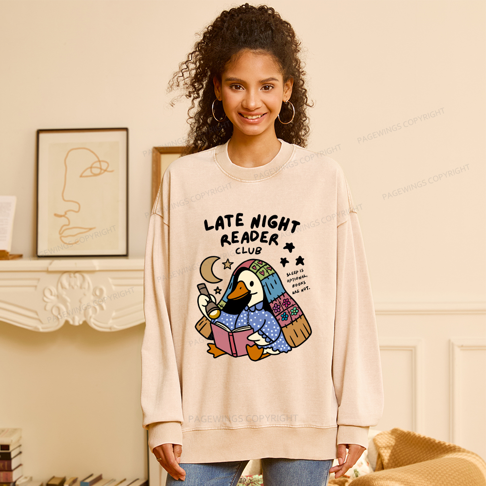 Pagewings Late Night Reader Club Unisex Washed Sweatshirt