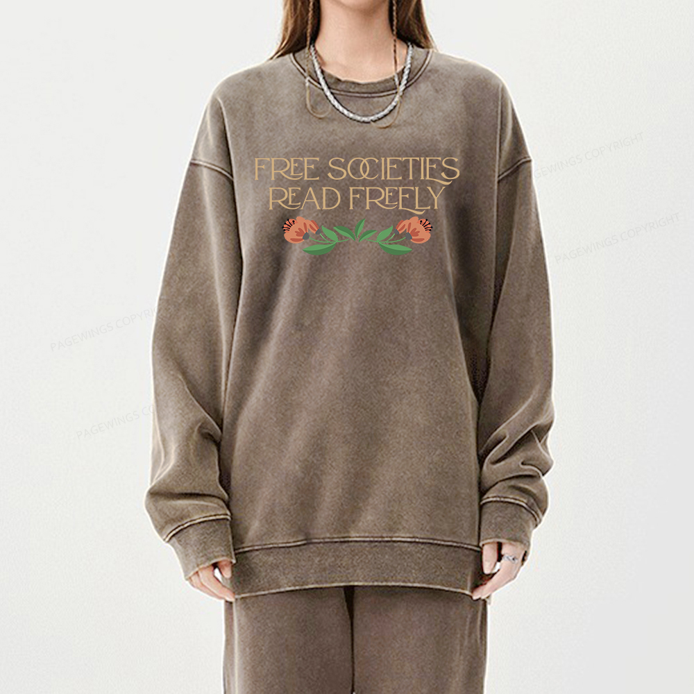 Pagewings Free Societies Read Freely Shirt Unisex Washed Sweatshirt
