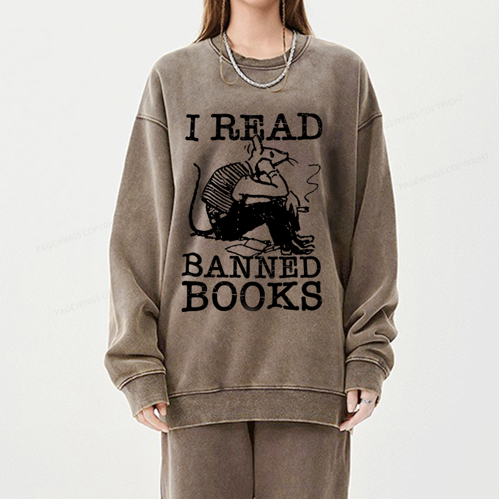 Pagewings I Read Banned Books T Shirt Unisex Washed Sweatshirt