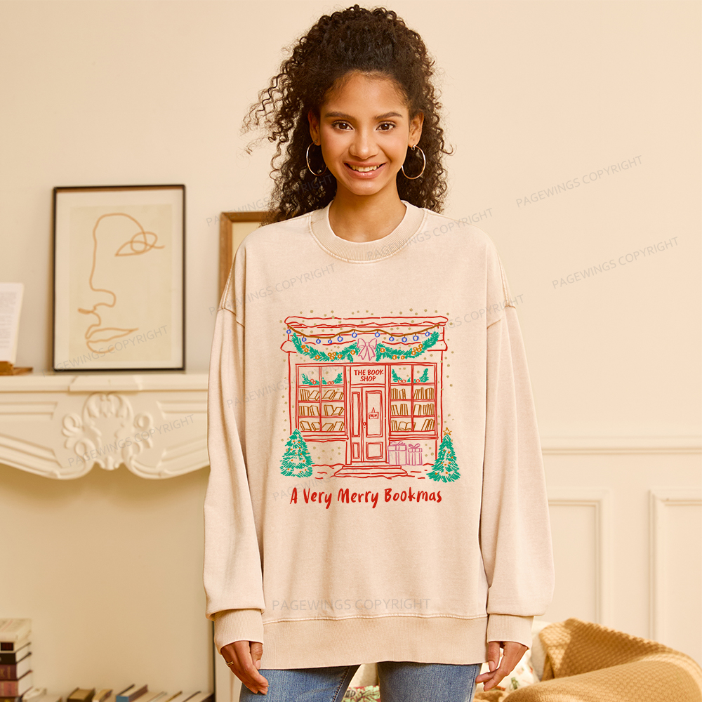 Pagewings Christmas Book Lover Unisex Washed Sweatshirt