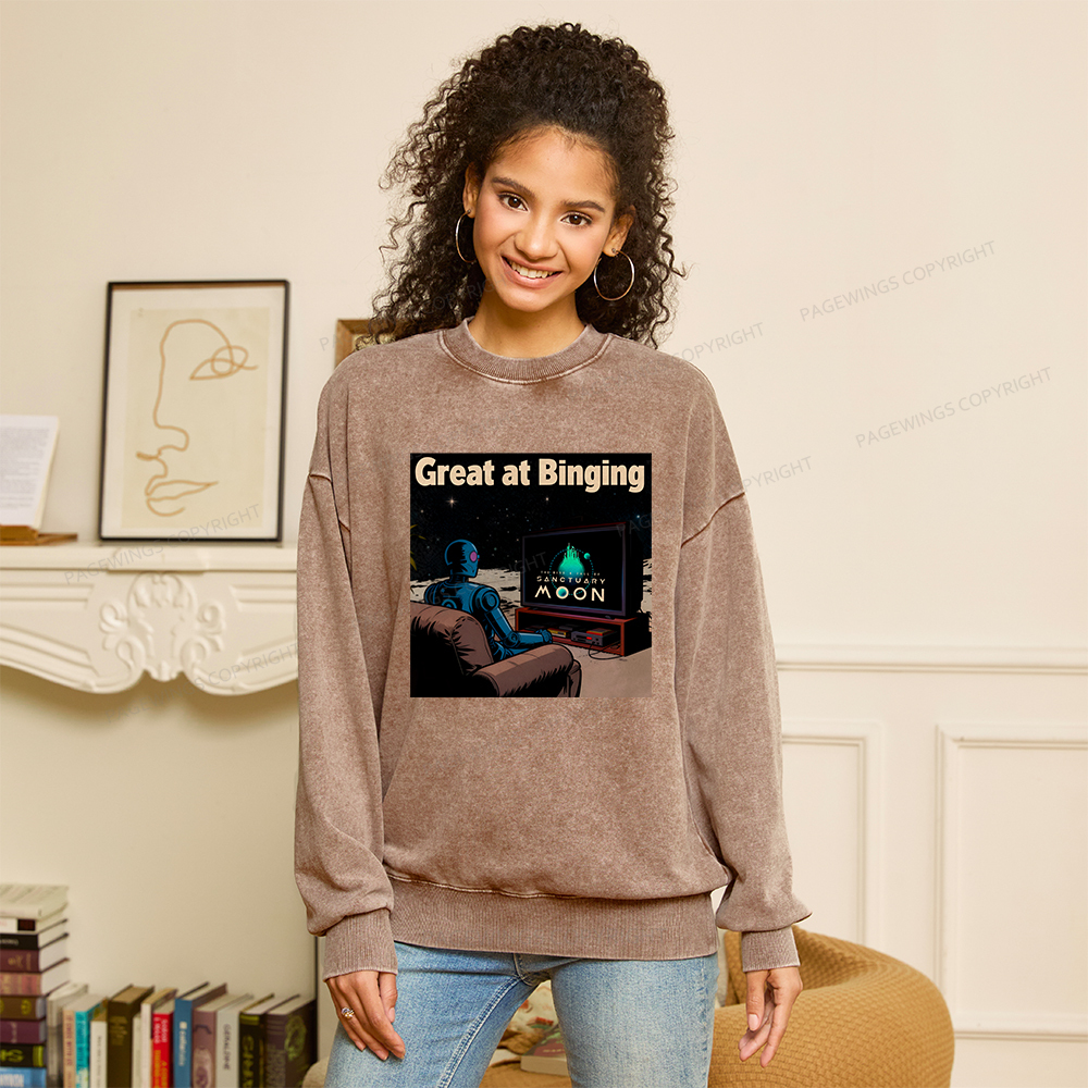 Pagewings Great At Binging Unisex Washed Sweatshirt