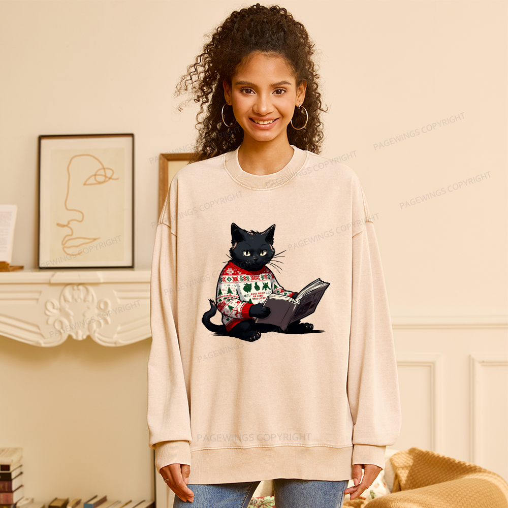 Pagewings Just a Cat Who Loves Reading Unisex Washed Sweatshirt