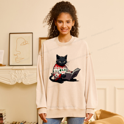 Pagewings Just a Cat Who Loves Reading Unisex Washed Sweatshirt