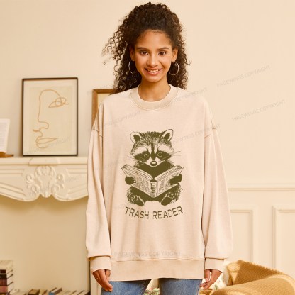 Pagewings Raccoon Reading Trash Reader Unisex Washed Sweatshirt