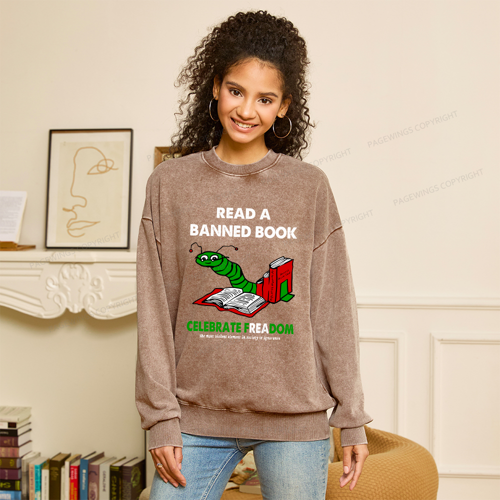 Pagewings Read A Banned Book Unisex Washed Sweatshirt
