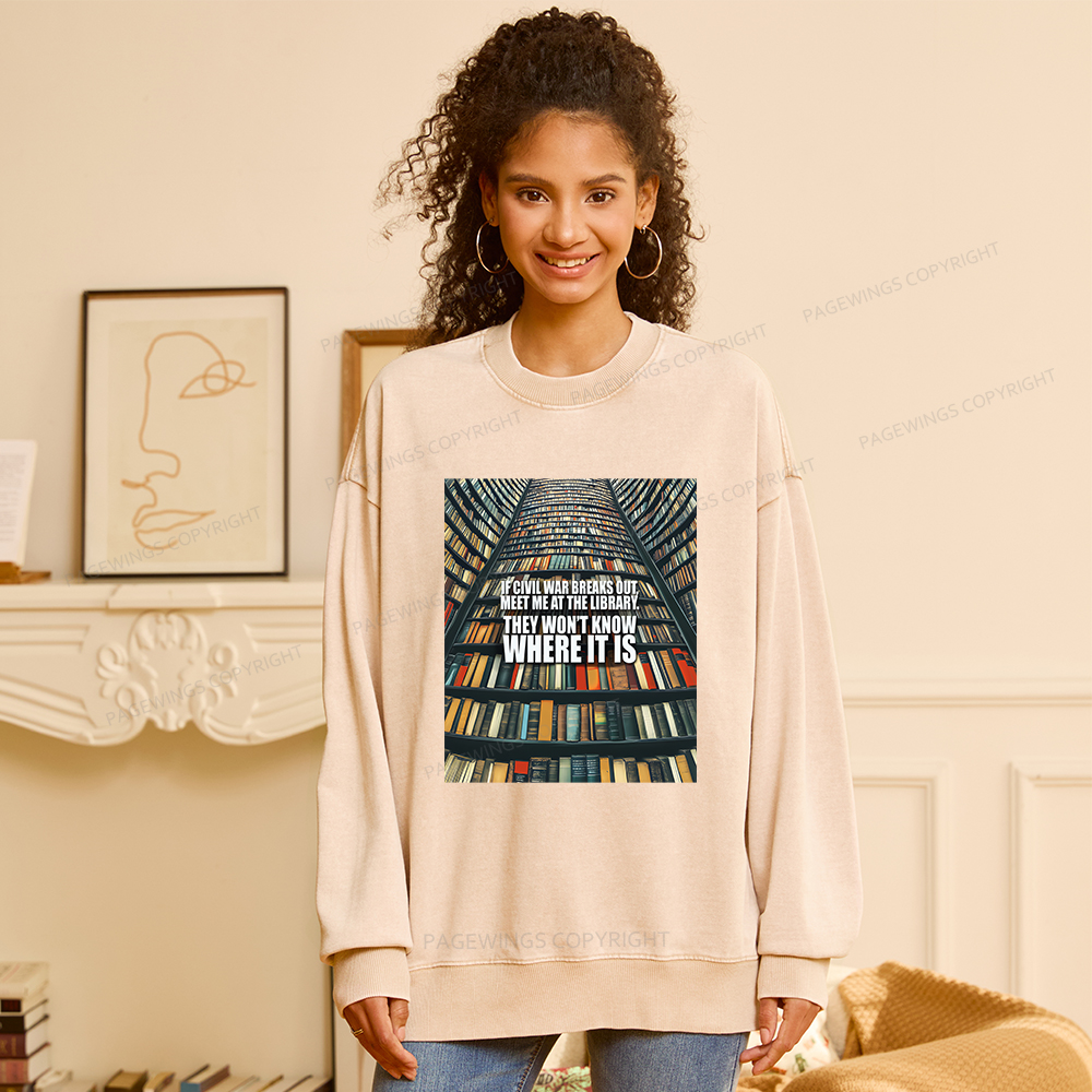 Pagewings Meet Me At The Library Unisex Washed Sweatshirt