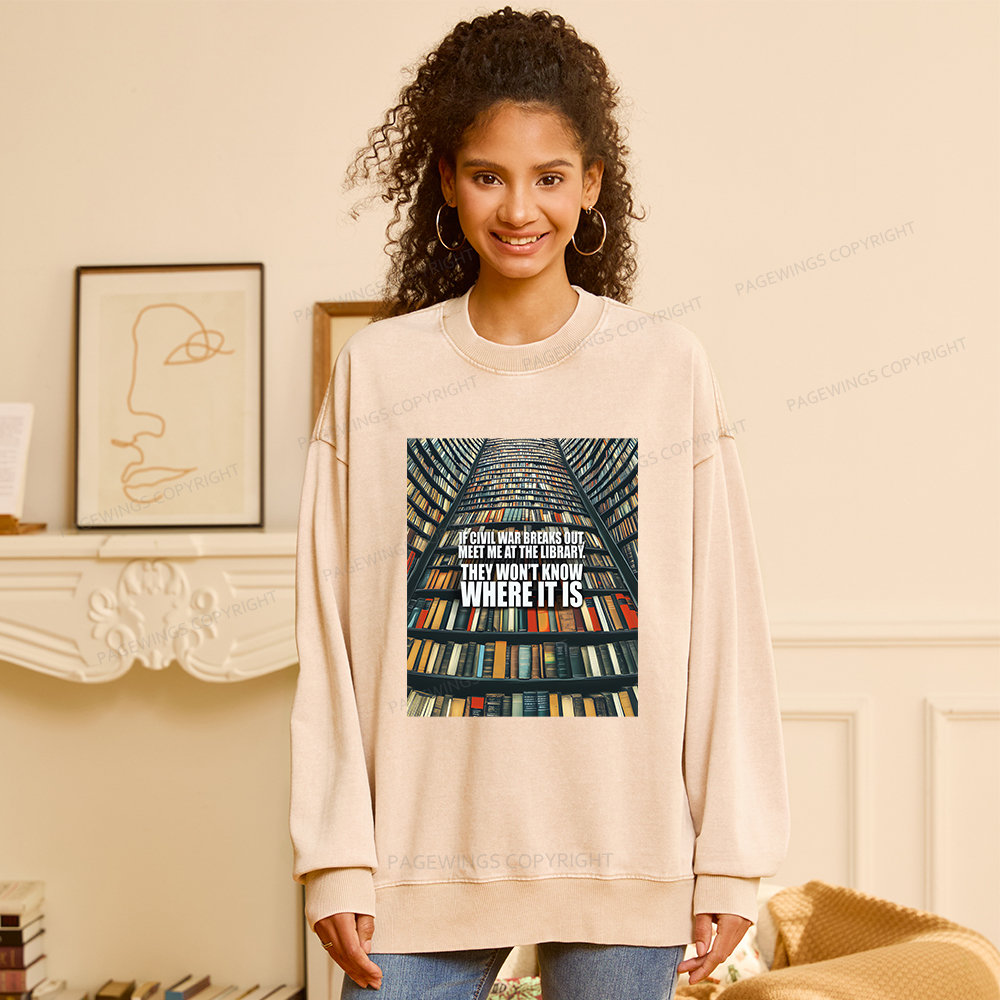 Pagewings Meet Me At The Library Unisex Washed Sweatshirt