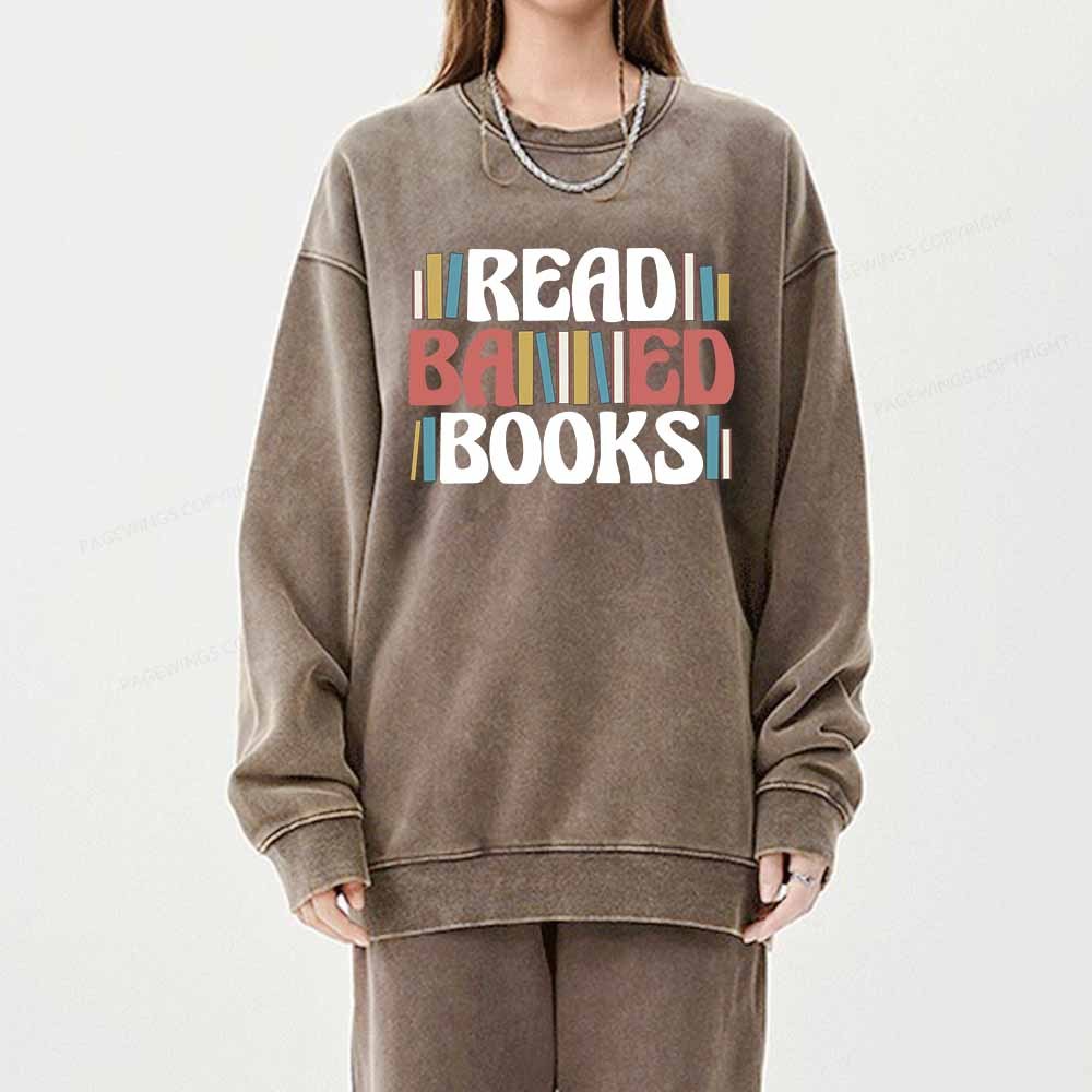 Pagewings Read Banned Books Unisex Washed Sweatshirt