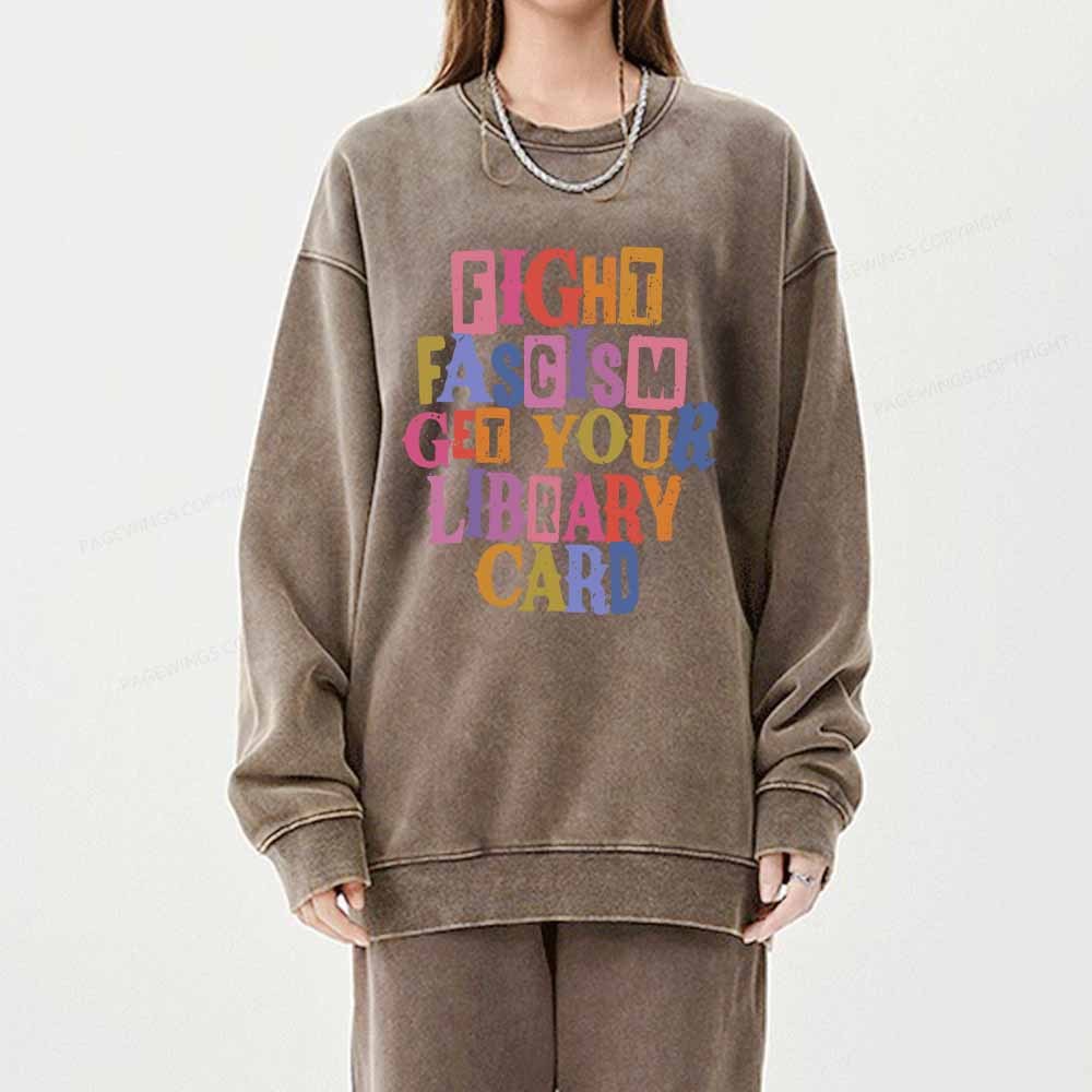 Pagewings Get Your Library Card Unisex Washed Sweatshirt