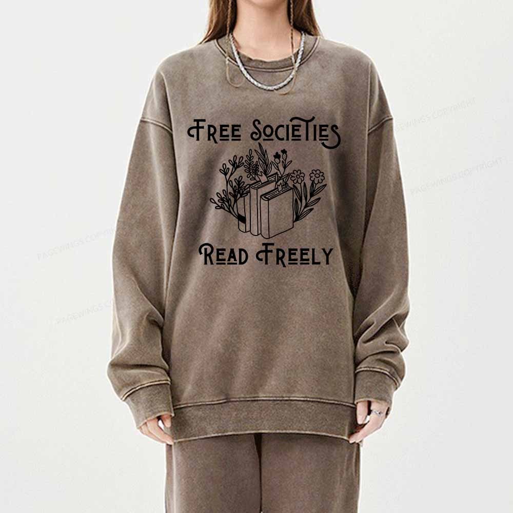 Pagewings Free Societies Read Freely Shirt Unisex Washed Sweatshirt