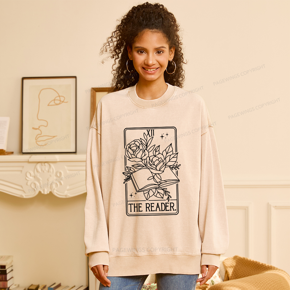 Pagewings The Reader Tarot Card Unisex Washed Sweatshirt