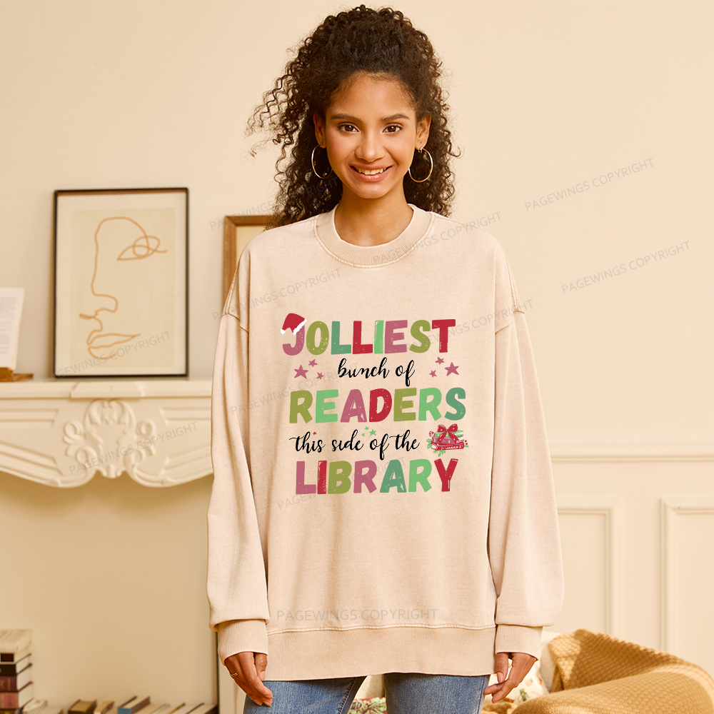 Pagewings Jolliest Bunch Of Readers This Side Of The Library Unisex Washed Sweatshirt