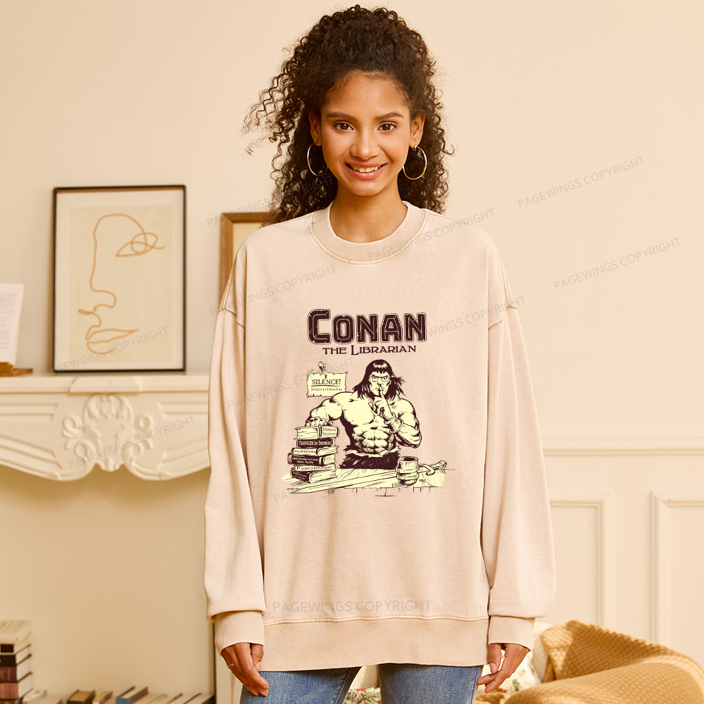 Pagewings Conan the Librarian Unisex Washed Sweatshirt