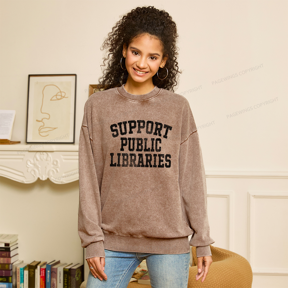 Pagewings Support Public Libraries Unisex Washed Sweatshirt