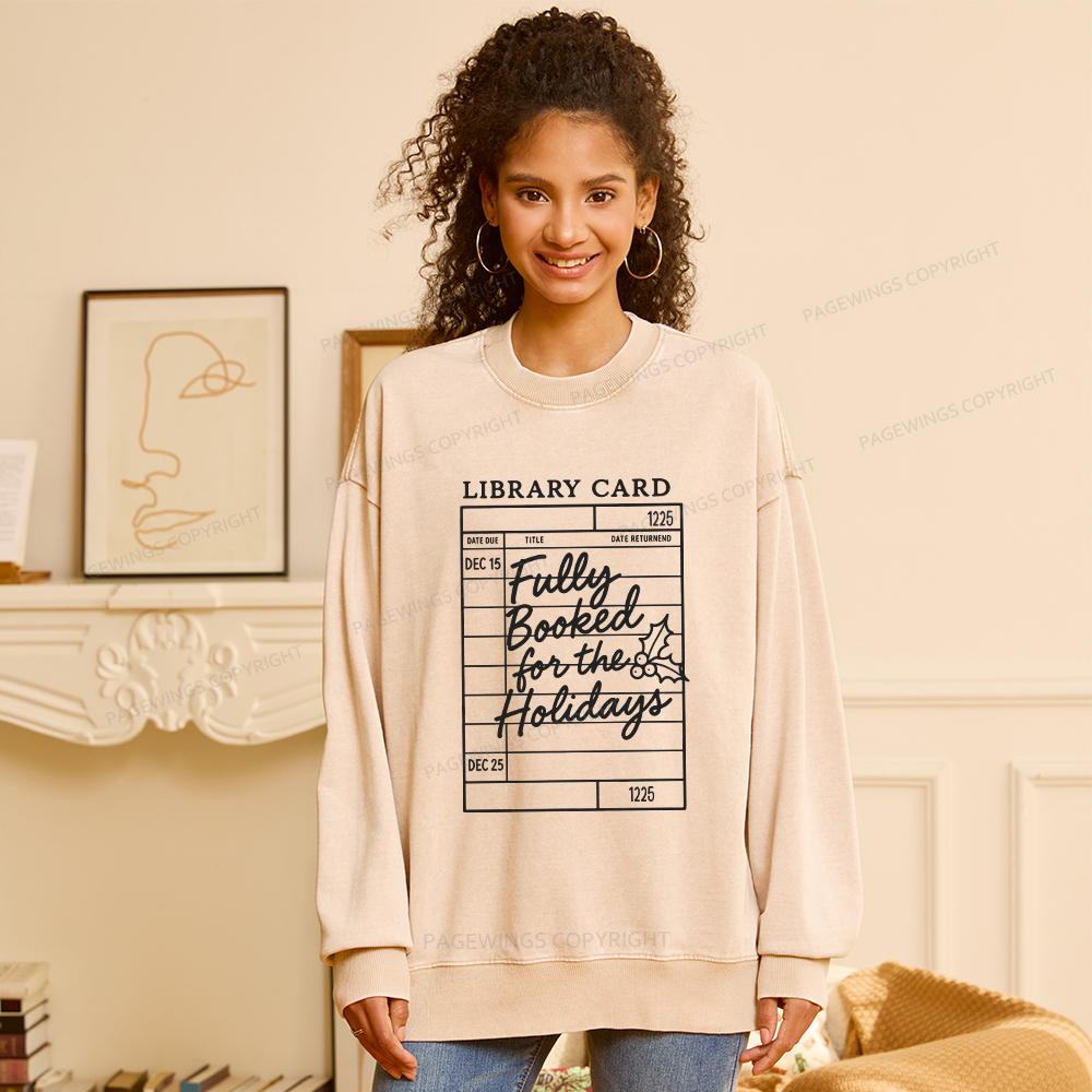 Pagewings Library Card Christmas Unisex Washed Sweatshirt
