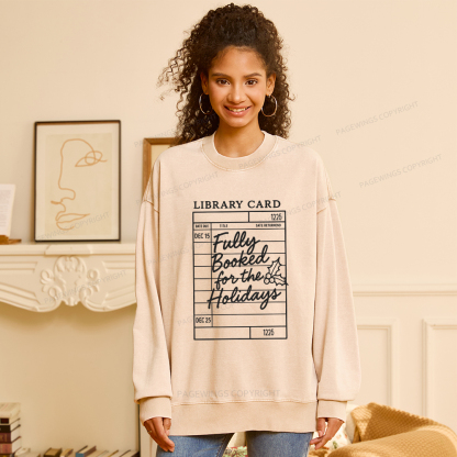 Pagewings Library Card Christmas Unisex Washed Sweatshirt