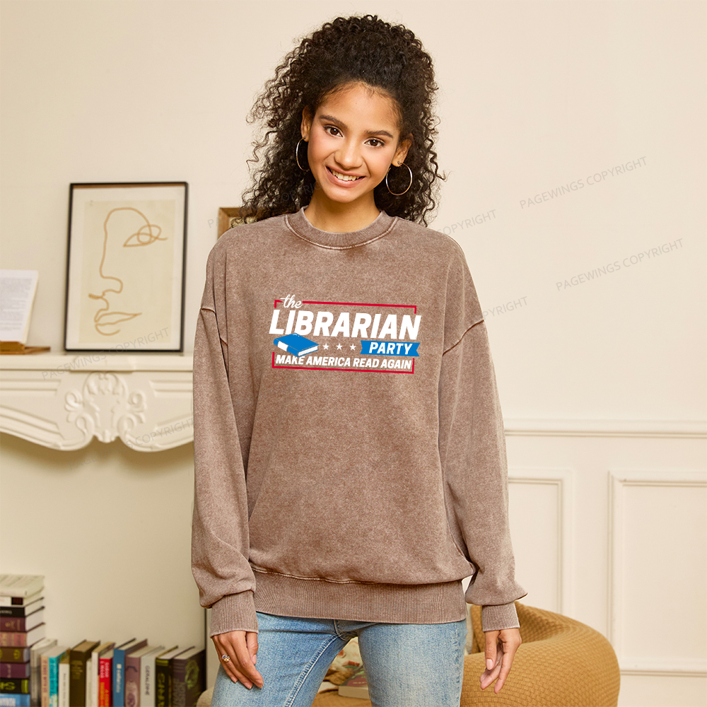 Pagewings The Librarian Party Unisex Washed Sweatshirt