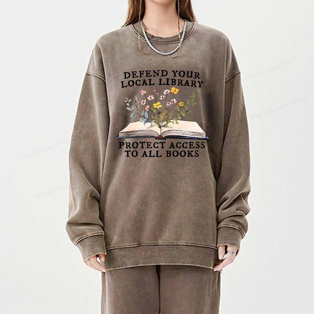 Pagewings Books Save Lives Protect Libraries Unisex Washed Sweatshirt