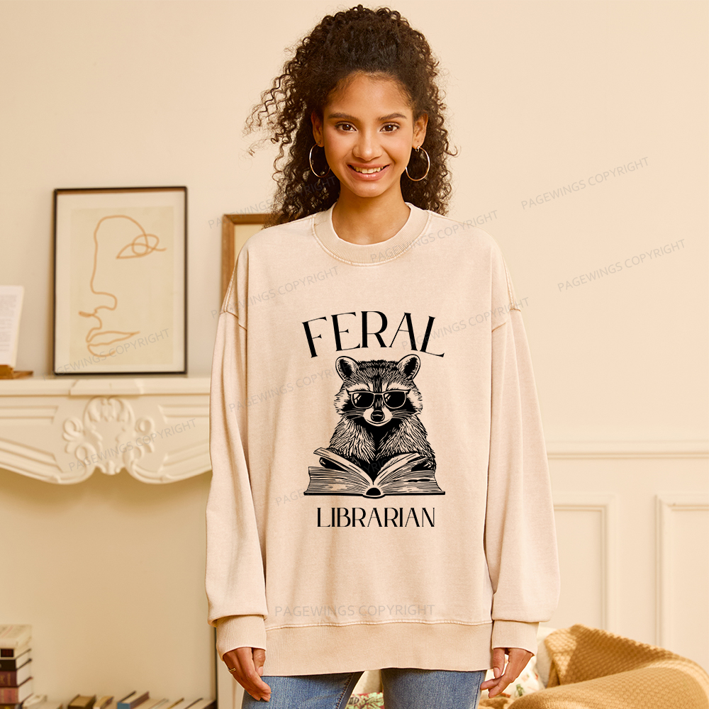 Pagewings Feral Librarian Unisex Washed Sweatshirt