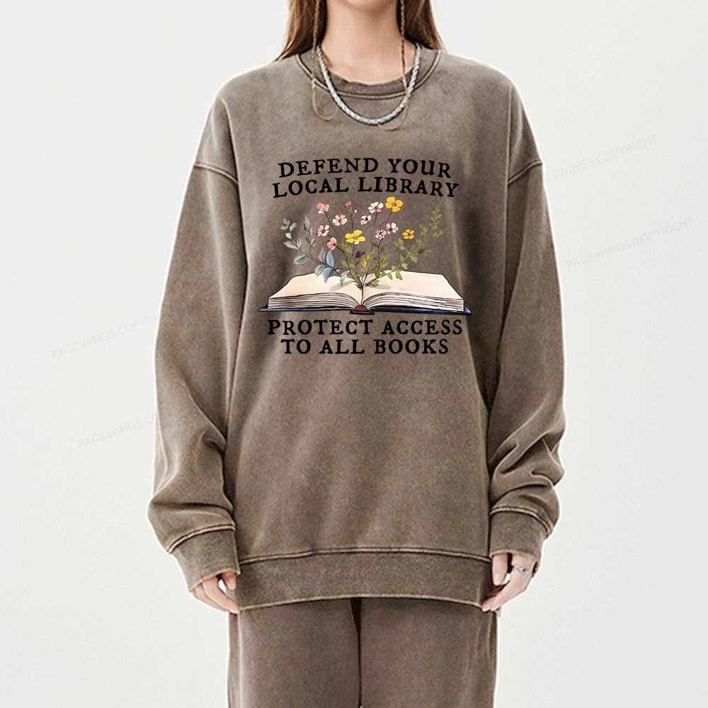 Pagewings Books Save Lives Protect Libraries Unisex Washed Sweatshirt