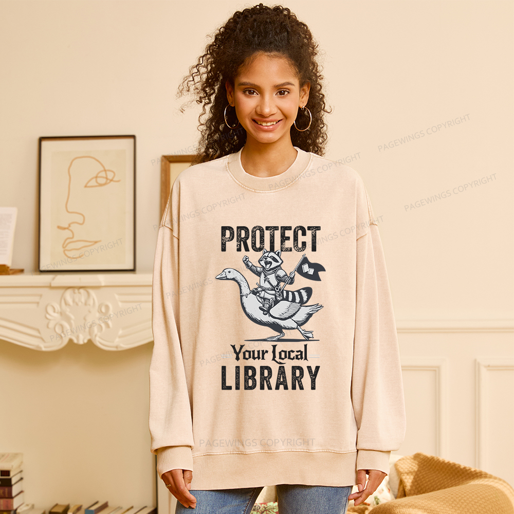 Pagewings Protect Your Local Library Unisex Washed Sweatshirt