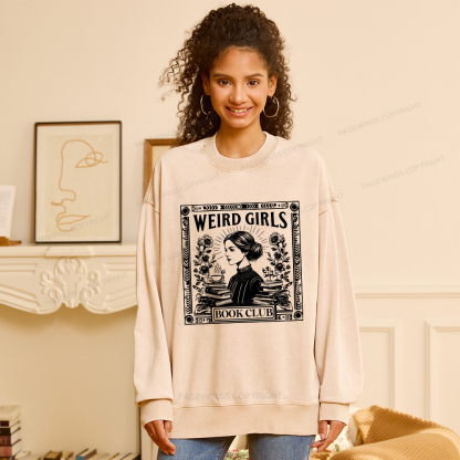 Pagewings Weird Girls Book Club Unisex Washed Sweatshirt