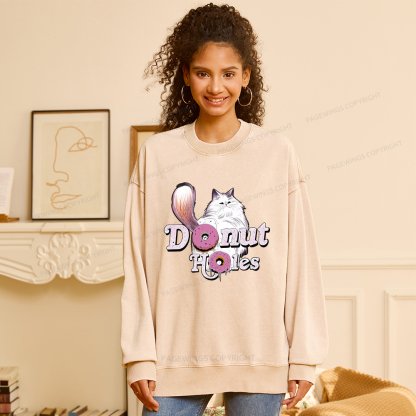 Pagewings Donut Cat Bookish Unisex Washed Sweatshirt