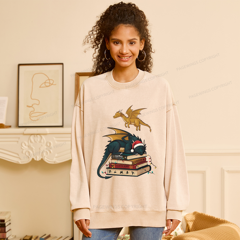 Pagewings Fourth Wing Dragons Christmas Unisex Washed Sweatshirt
