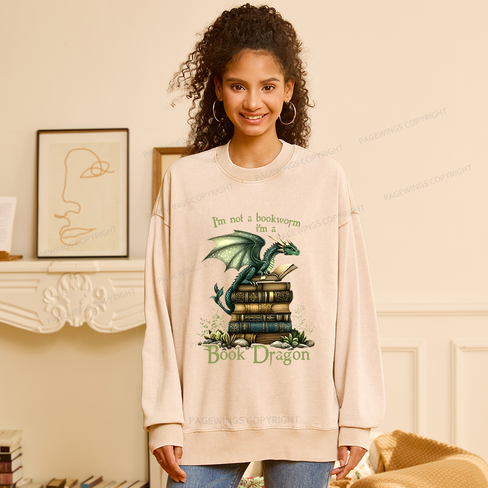 Pagewings Book Dragon Unisex Washed Sweatshirt