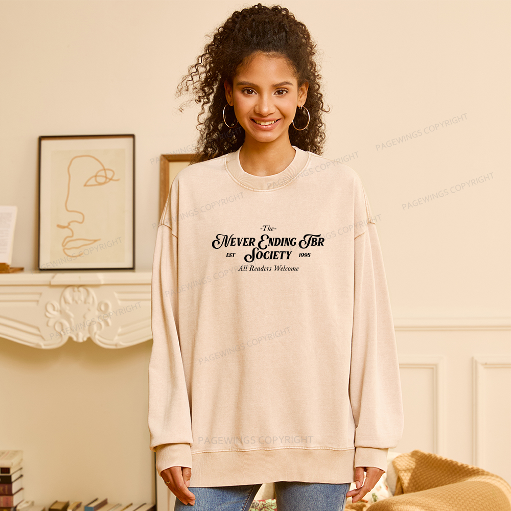 Pagewings Never Ending TBR Society Unisex Washed Sweatshirt