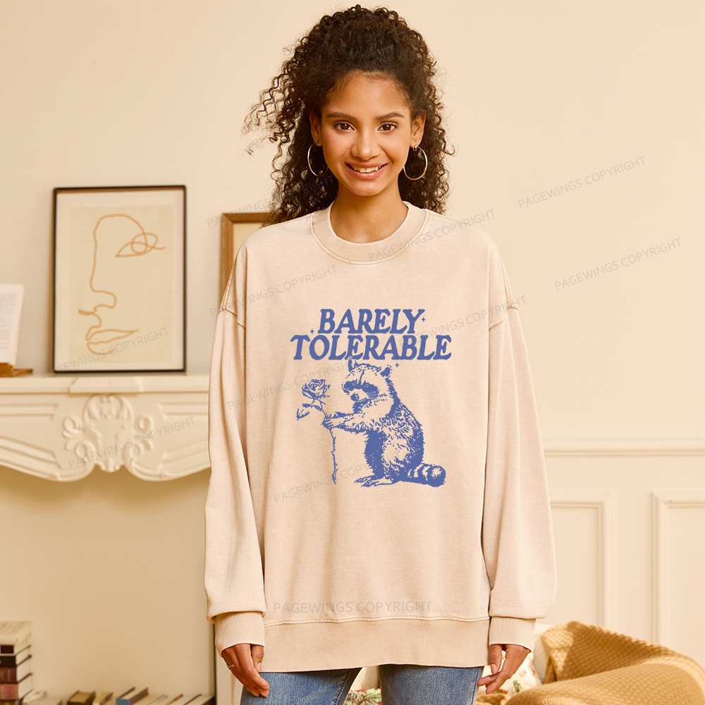 Pagewings Raccoon Barely Tolerable Unisex Washed Sweatshirt