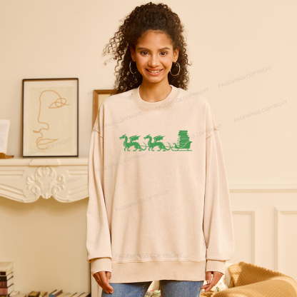 Pagewings Dragon Christmas Unisex Washed Sweatshirt