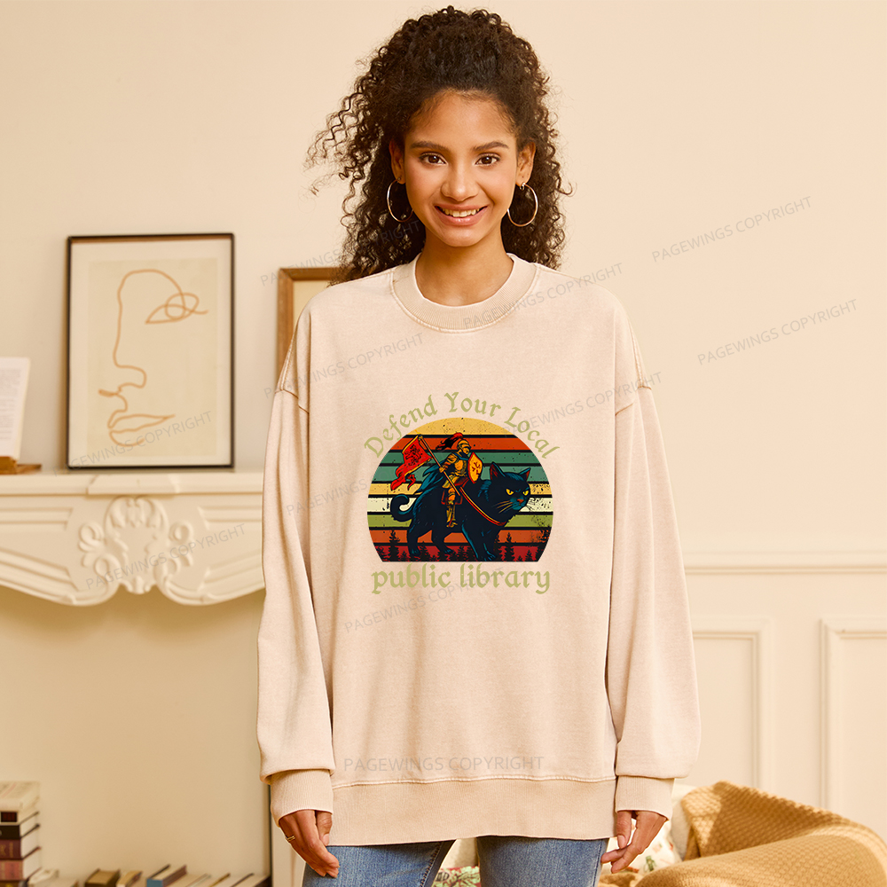 Pagewings Defend Your Local Public Library Unisex Washed Sweatshirt