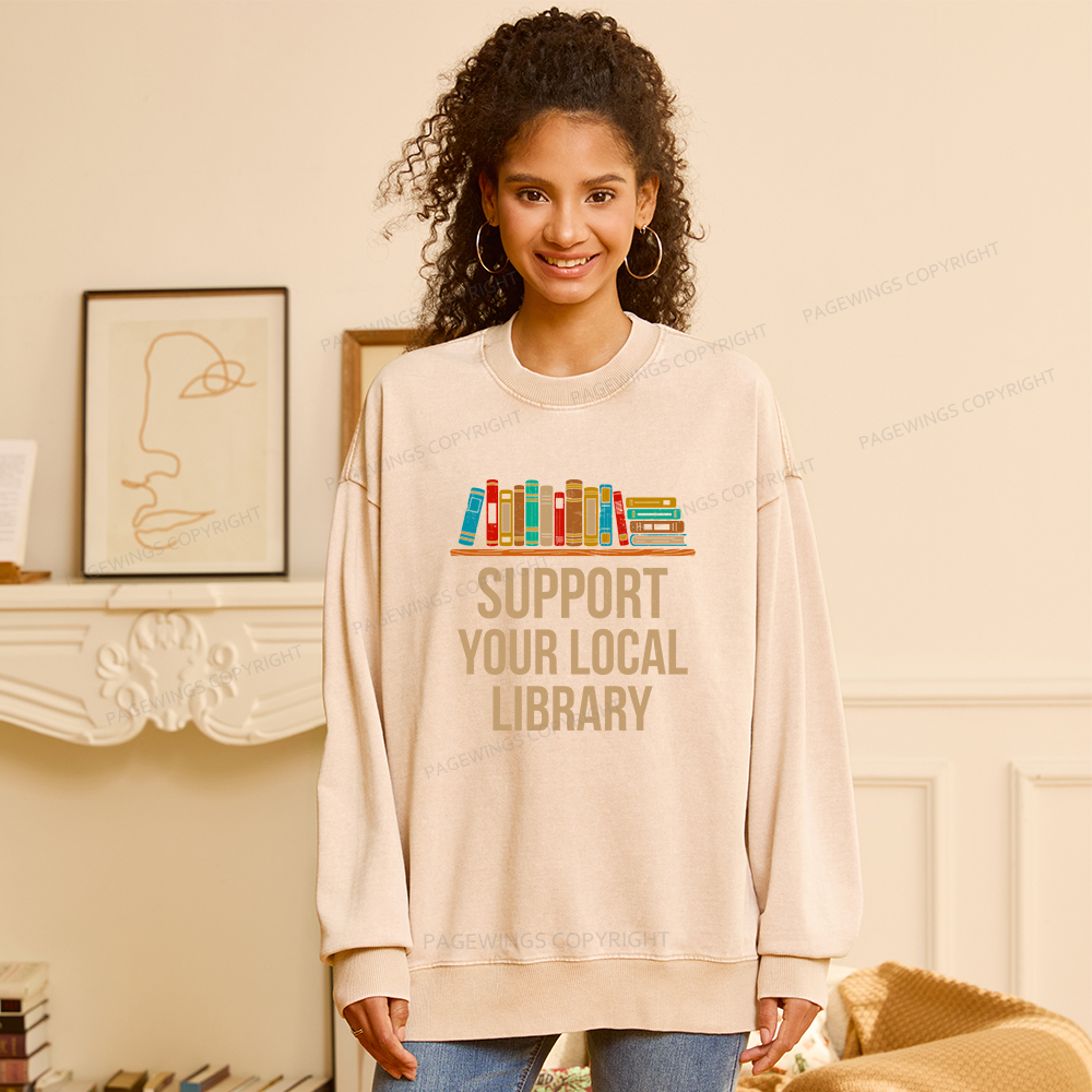 Pagewings Support Your Local Library Unisex Washed Sweatshirt
