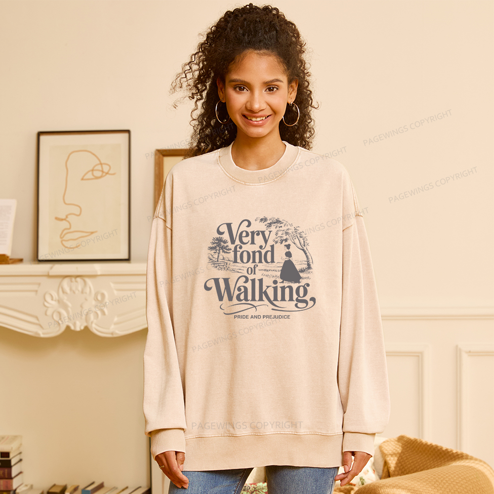 Pagewings Very Fond Of Walking Unisex Washed Sweatshirt