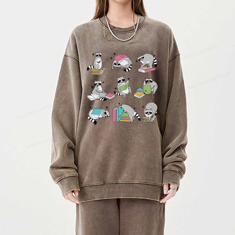 Pagewings Funny Raccoon Reading Comfort Colors Shirt Unisex Washed Sweatshirt