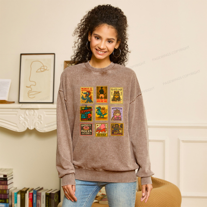 Pagewings Vintage Stamp Unisex Washed Sweatshirt