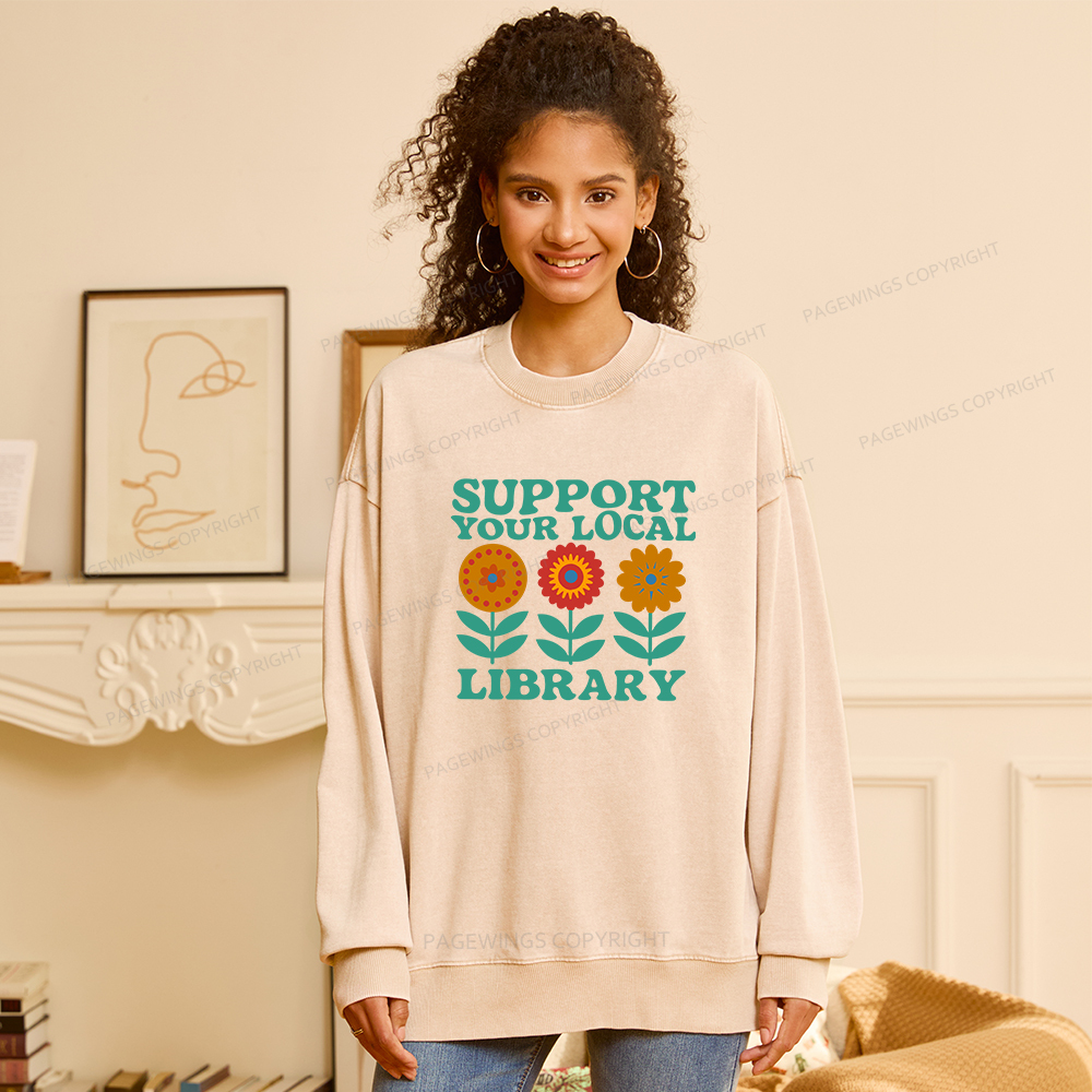 Pagewings Support Your Local Library Unisex Washed Sweatshirt