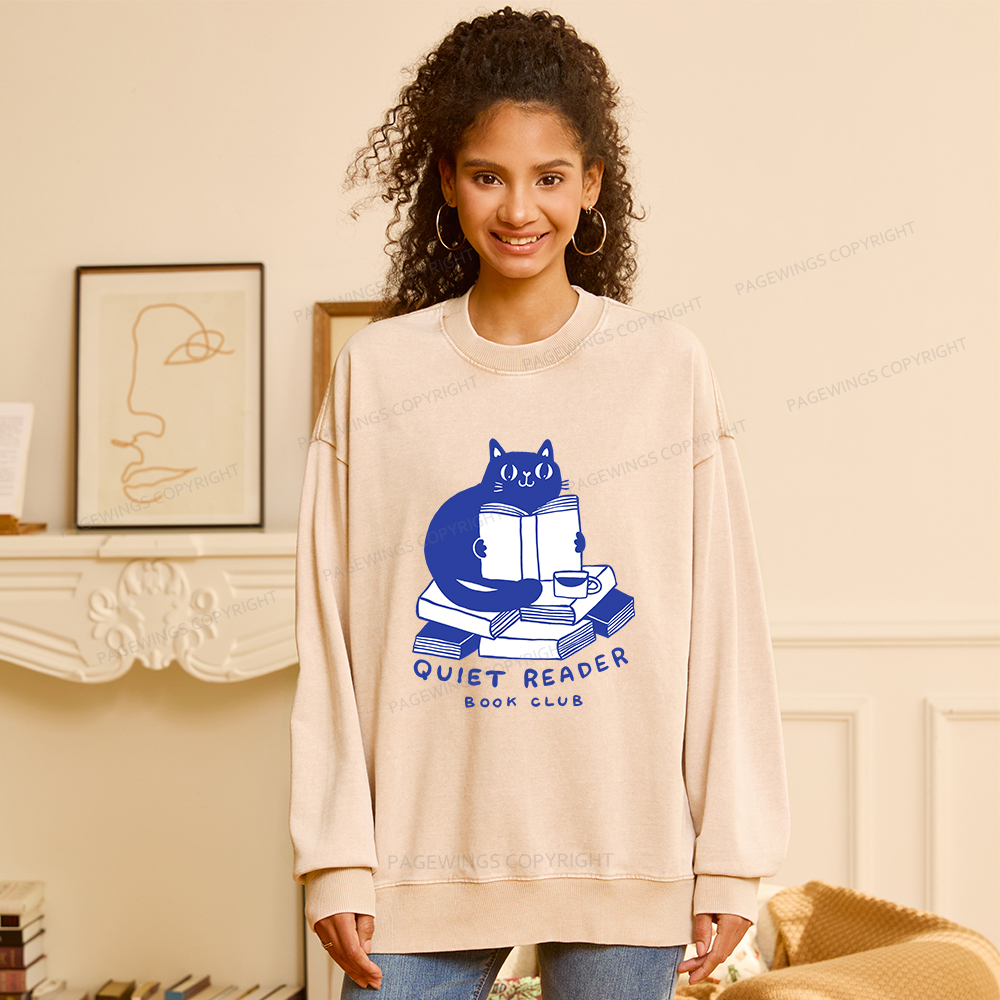 Pagewings Quiet Reader Book Club  Unisex Washed Sweatshirt