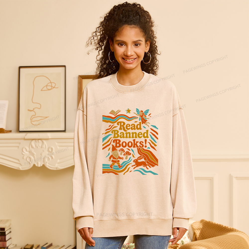 Pagewings Read Banned Books Fantasy Unisex Washed Sweatshirt