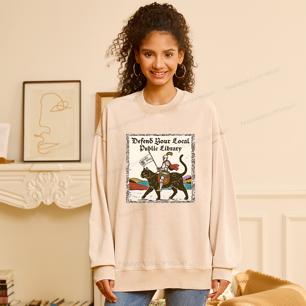 Pagewings Defend Your Local Public Library Unisex Washed Sweatshirt