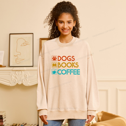 Pagewings Dogs Books Coffee Unisex Washed Sweatshirt