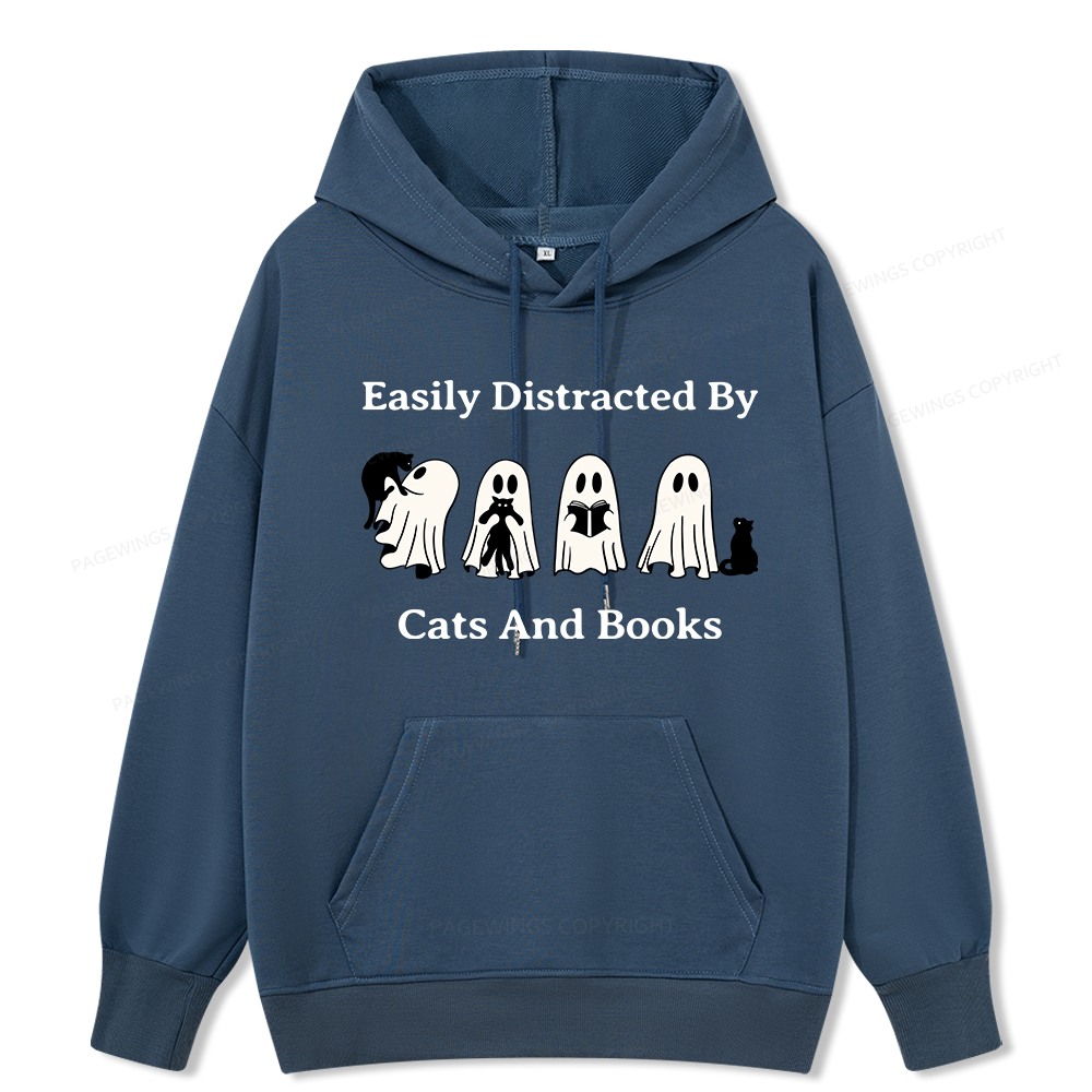 Pagewings Easily Distracted By Cats And Books Unisex Classic Hoodie